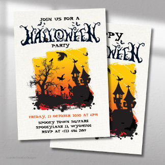 Convite Festa de Halloween Vintage Assombrada Casa