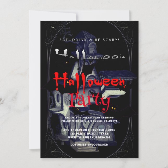 Convite Festa de Halloween Vintage Gothic (Frente)