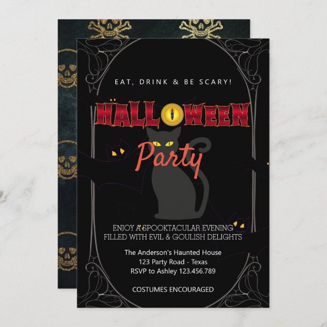 Convite Festa de Halloween Vintage Gothic (Frente/Verso)