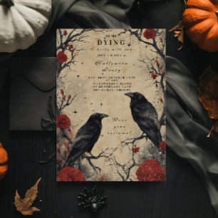 Convite Festa de Halloween Vintage Raven e Rosas