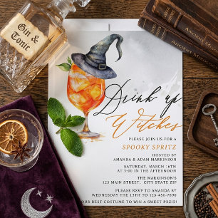 Convite Festa de Halloween Watercolor Drink Up Witches Spr