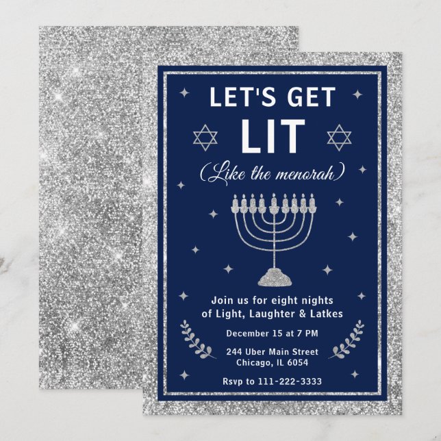 Convite Festa de Hanukkah Vamos Ficar na Luz (Frente/Verso)
