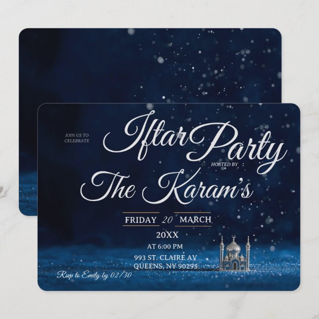 Convite Festa de Iftar da Mesquita Azul Elegante no Ramada (Frente/Verso)