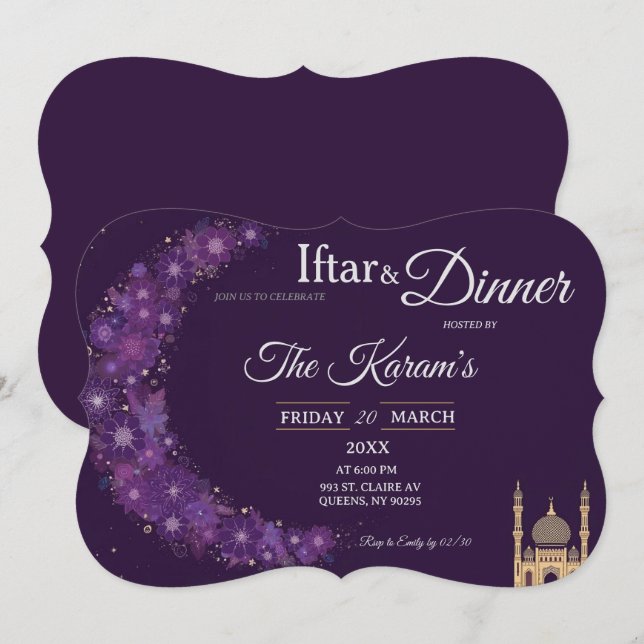 Convite Festa de Iftar do Ramadan da Mesquita Mínima Roxa (Frente/Verso)