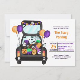 Convite Festa de ilustração de carro de trick ou tronco de