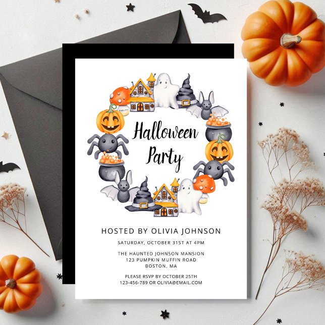 Convite Festa de Ilustração do Feliz Dia das Bruxas de Neg (Cute Black Happy Halloween Illustration Party Invitation)