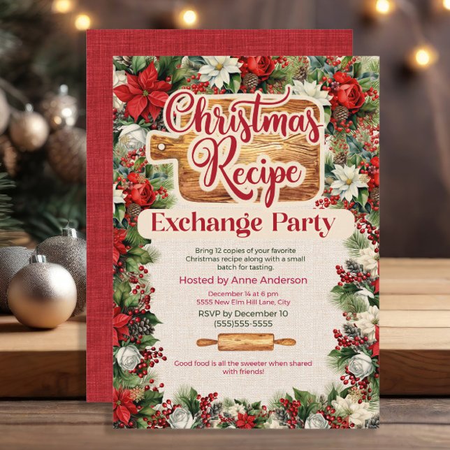 Convite Festa de Intercâmbio de Receitas de Natal  (Christmas Recipe Exchange party invitation)