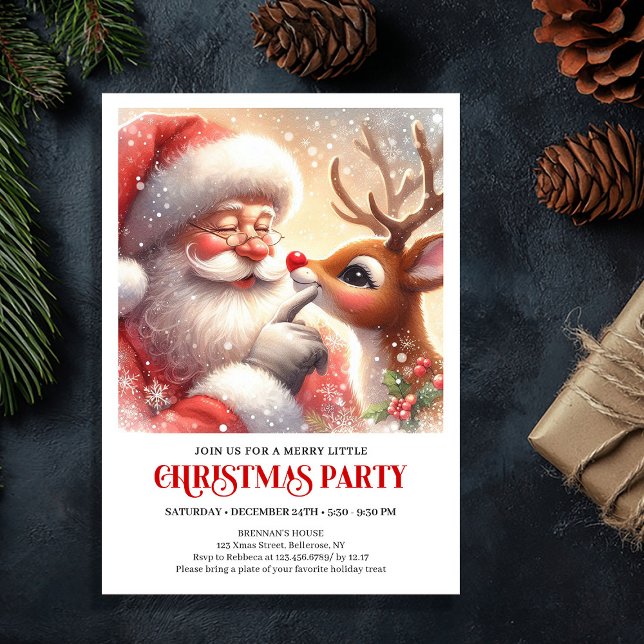 Convite Festa de Inverno Mágica de Natal do Papai Noel Clá (Classic Santa Rudolph Holiday Magic Winter Party Invitation

)