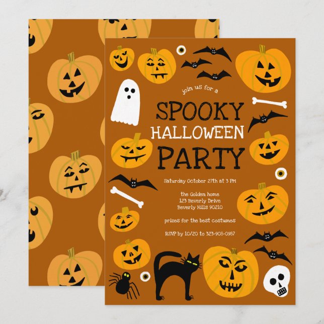 Convite Festa de Jack-o-lanternas do FESTA HALLOWEEN Perso (Frente/Verso)