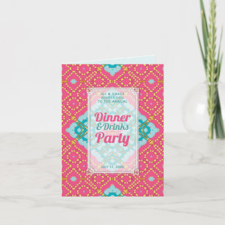 Convite Festa de Jantar Bebidas Boho Chic Dourado Rosa Tur