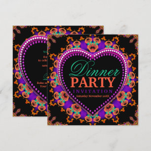 Convite Festa de Jantar Boêmia de Amor Groovy Hippy