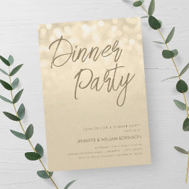 Convite Festa de Jantar com Luzes de Champanhe Dourado 