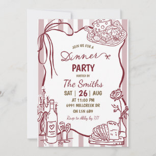 Convite Festa de Jantar com Vinho Manuscrito Doodle