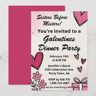 Convite Festa de Jantar das Irmãs Rosa Galentine Antes dos