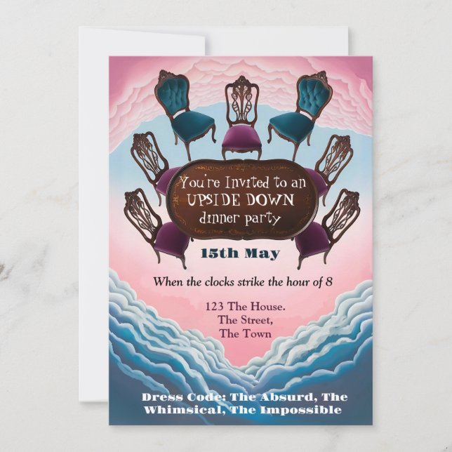 Convite festa de jantar de cabeça para baixo, Surrealismo  (Frente)