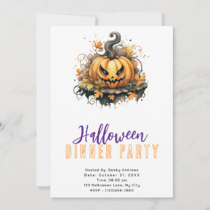 Convite Festa de Jantar de Halloween com Jack-O' Lantern A