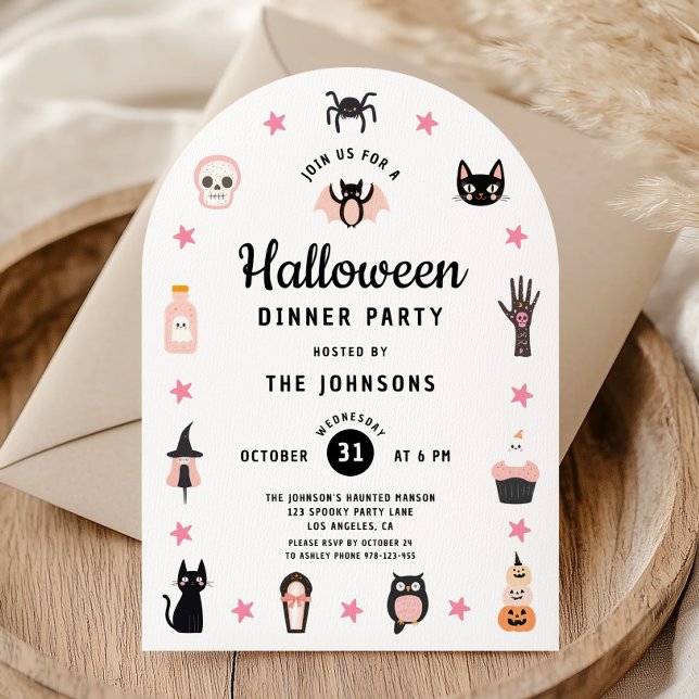 Convite Festa de Jantar de Halloween Fofa (Cute Halloween Dinner Party Invitation)