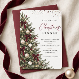 Convite Festa de Jantar de Natal com Árvore de Natal e Laç