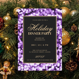 Convite Festa de Jantar de Natal com Luzes Glam Black & Pu