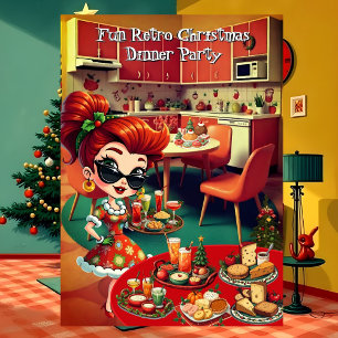Convite Festa de Jantar de Natal Divertida e Retrô dos Ano