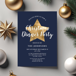 Convite Festa de Jantar de Natal Elegante Estrela Dourada 