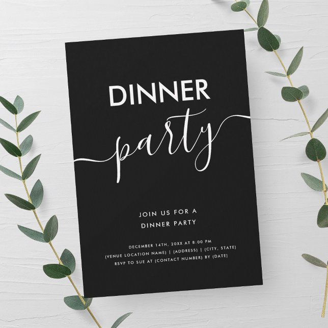 Convite Festa de Jantar de Roteiro Moderno Simples  (Simple Modern Script Dinner Party Invitation)