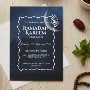 Convite Festa de Jantar do Iftar Blue Moon Ramadan Kareem 