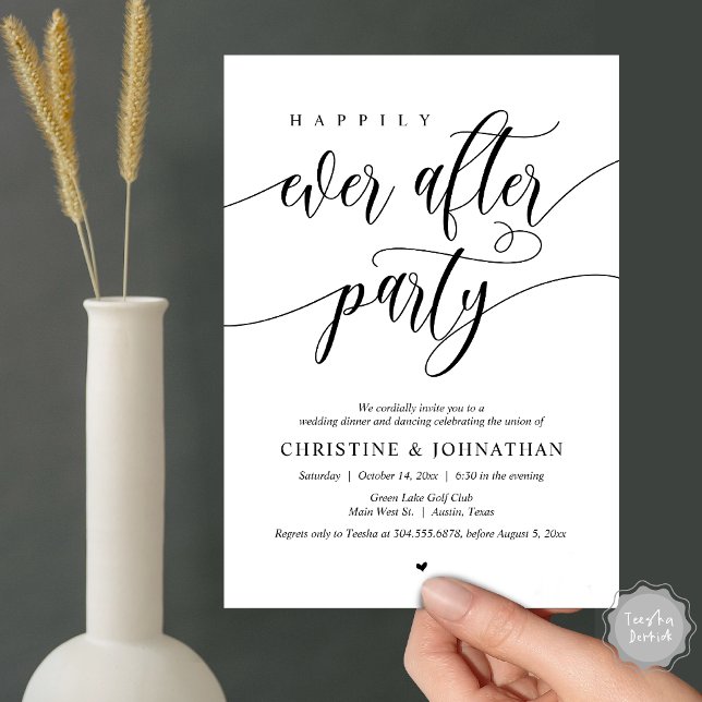Convite Festa de Jantar e Dança Felizes para Sempre (Happily Ever After Party Dinner Dancing Modern Invitation Card, PDF, in Black and White)