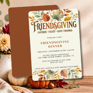 Convite Festa de Jantar Friendsgiving em Aquarela Vintage
