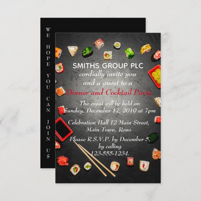 Convite Festa de Janto Branco e Preto da Mesa Sushi (Frente/Verso)