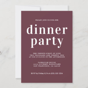 Convite Festa de Janto Burgundy com Tipografia Chic Simple