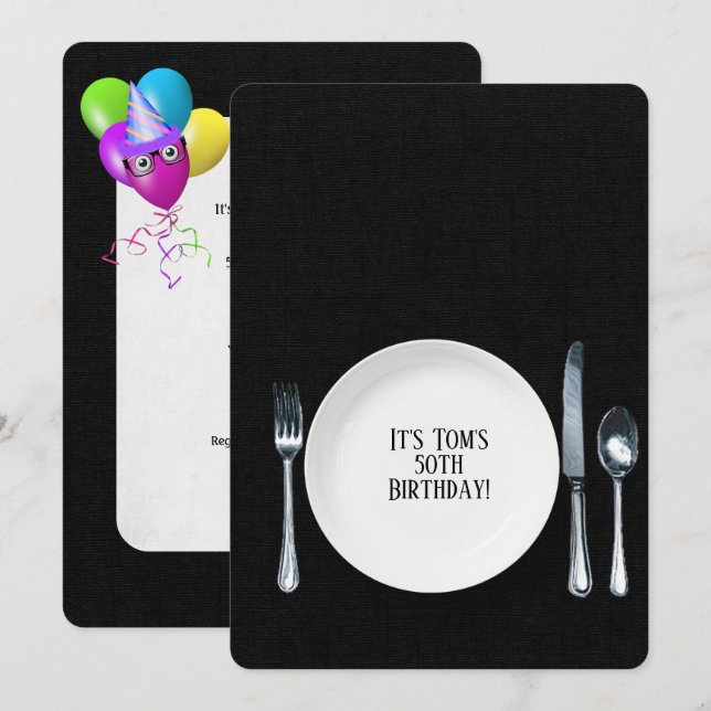 Convite Festa de Janto de Aniversário Convide a preto (Frente/Verso)