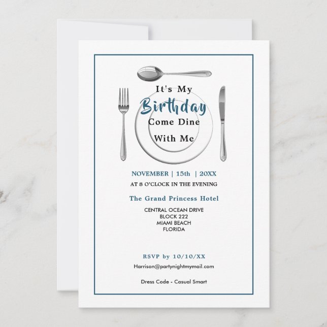 Convite Festa de Janto de aniversário venha jantar comigo (Frente)