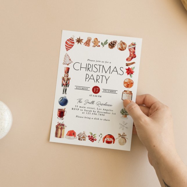 Convite Festa de Janto de Elementos de Natal de Aquarela (Criador carregado)