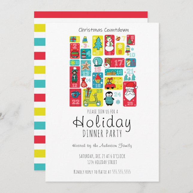 Convite Festa de Janto de Feriado de Calendário Avançado S (Frente/Verso)