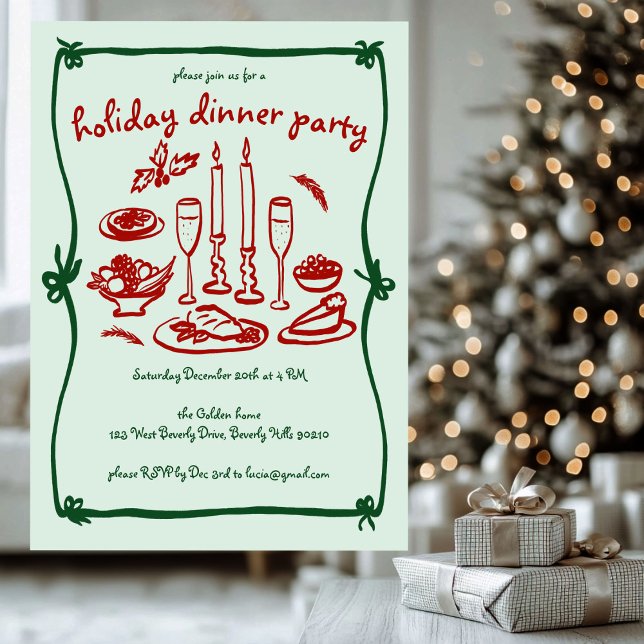 Convite Festa de Janto de Férias de Natal entre Raparigas  (Whimsical Girly Christmas Holiday Dinner Party Invitation
)