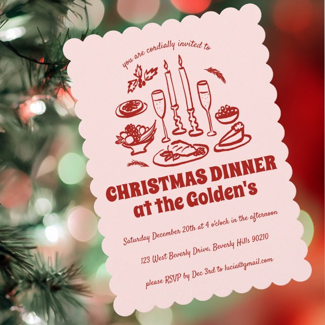 Convite Festa de Janto de Férias Desenhadas à Mão (Whimsical Hand Drawn Holiday Dinner Party Invitation
)