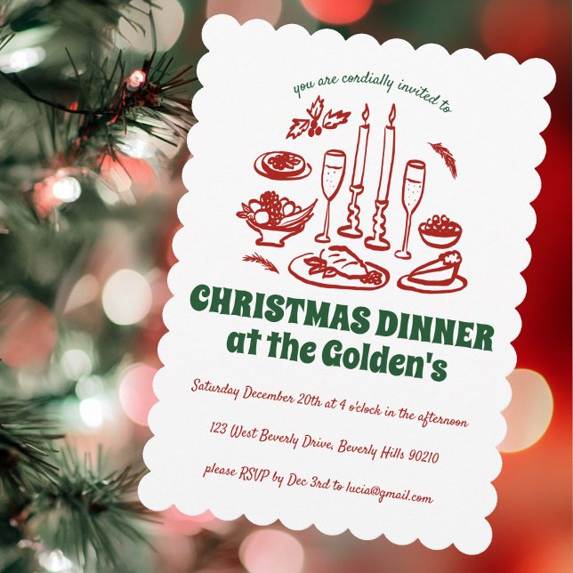 Convite Festa de Janto de Férias Desenhadas à Mão (Whimsical Hand Drawn Holiday Dinner Party Invitation
)