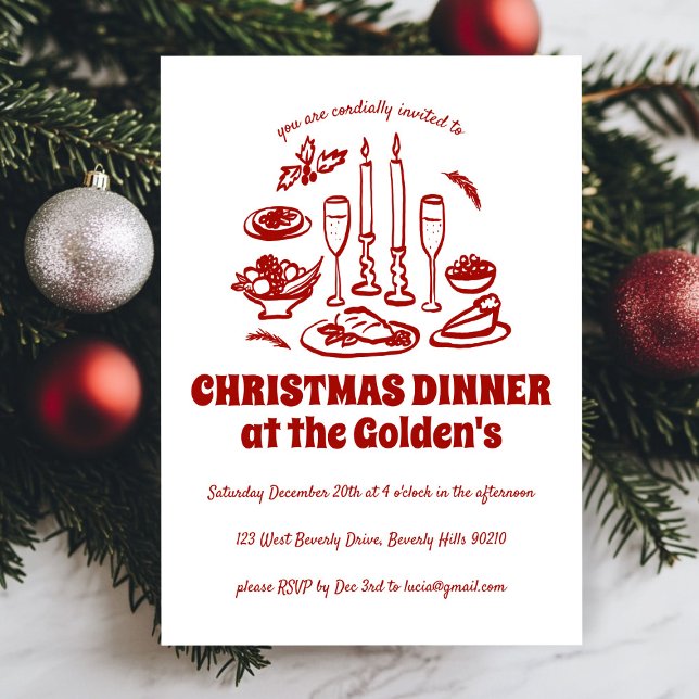 Convite Festa de Janto de Férias Desenhadas à Mão (Whimsical Hand Drawn Holiday Dinner Party Invitation
)