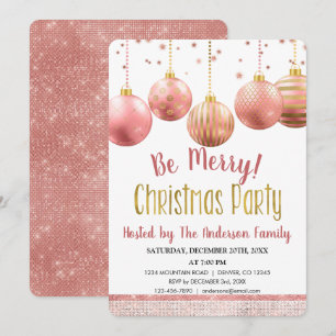 Convite Festa de Janto de Natal de Ornamento Dourado Rosa
