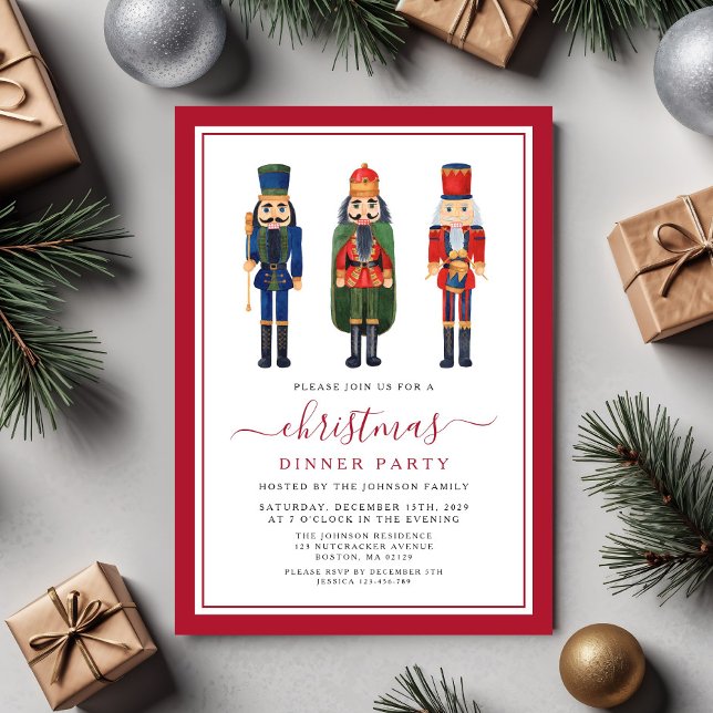 Convite Festa de Janto de Natal Festiva Nutcracker (Festive Nutcracker Christmas Dinner Party Invitation)