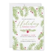 Festa de janto Holiday green fir red berry christm