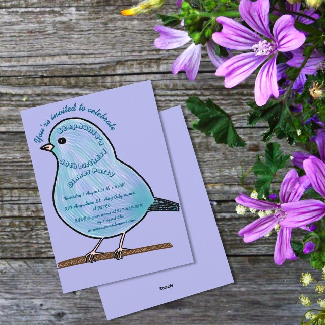 Convite Festa de Janto Roxo 50º Aniversário da Bird Cute (Criador carregado)