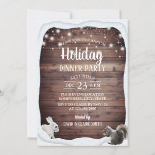 Convite Festa de Janto Rustic Winter Woodland Holiday