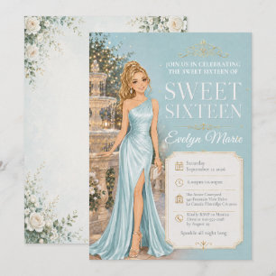 Convite Festa de Jardim com Fonte de Aniversário Sweet 16 
