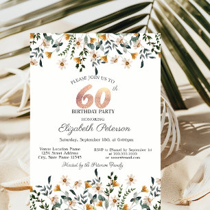 Convite Festa de Jardim de Flores Aquareladas de 60 Anos d