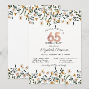 Convite Festa de Jardim de Flores Aquareladas de 65 Anos d