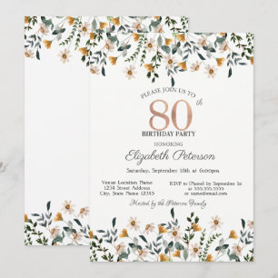 Convite Festa de Jardim de Flores Aquareladas de 80 Anos d