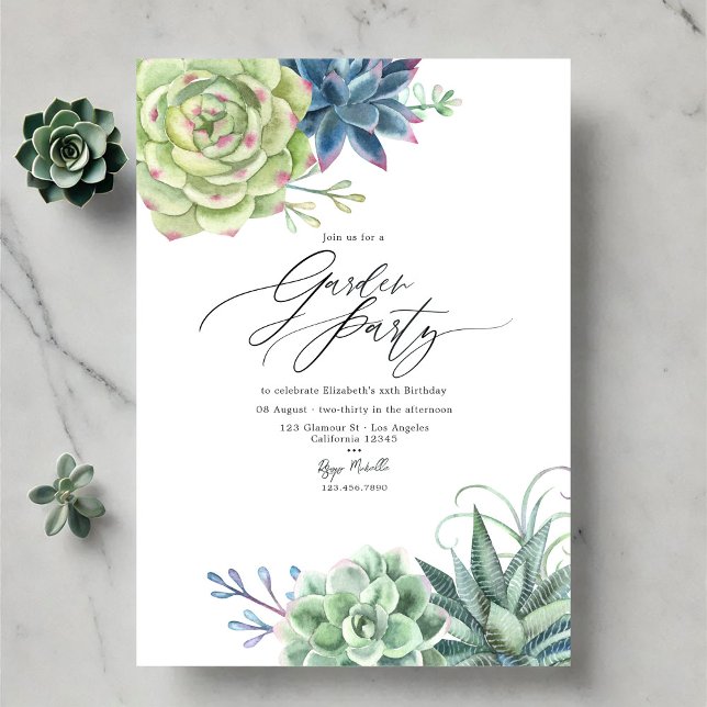 Convite Festa de Jardim de Suculentas Modernas (Modern Succulent Greenery Garden Party Invitation)