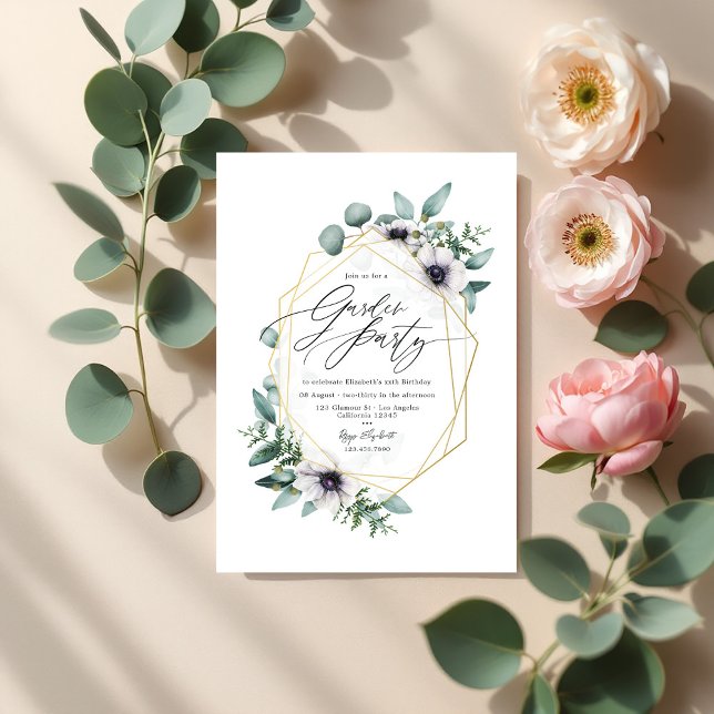 Convite Festa de Jardim Elegante de Eucalipto e Anêmona em (Elegant Pastel Eucalyptus and Anemone Garden Party Invitation)